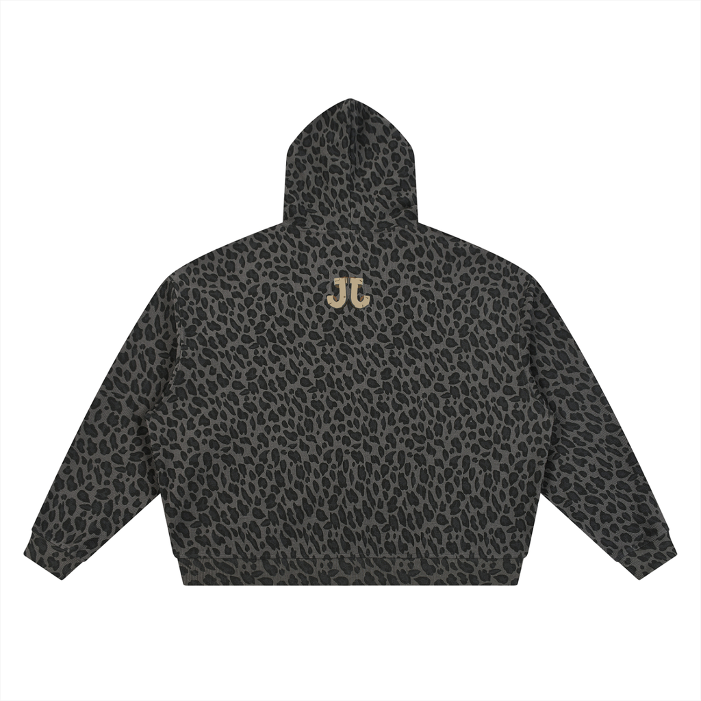 Unisex Leopard Print Waffle Full Zip Hoodie