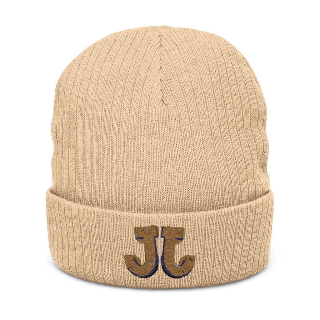 JJ Embroidered Ribbed Knit Beanie