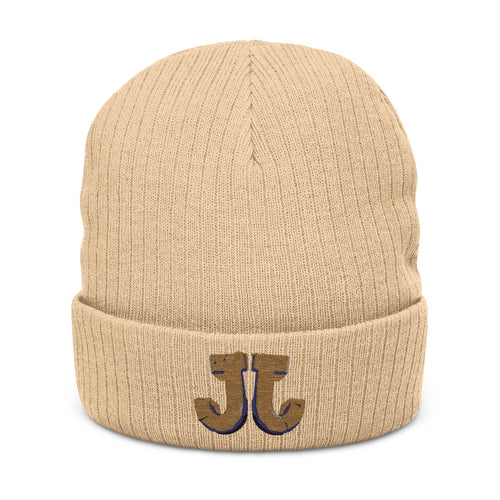 JJ Embroidered Ribbed Knit Beanie