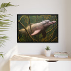 Pink River Dolphin Underwater Scene Framed Matte Canvas