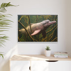 Pink River Dolphin Underwater Scene Framed Matte Canvas