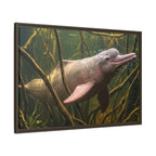 Pink River Dolphin Underwater Scene Framed Matte Canvas