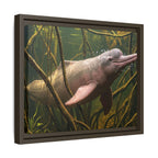 Pink River Dolphin Underwater Scene Framed Matte Canvas