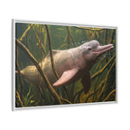 Pink River Dolphin Underwater Scene Framed Matte Canvas