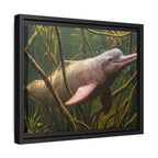 Pink River Dolphin Underwater Scene Framed Matte Canvas