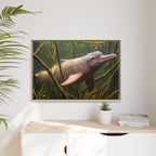 Pink River Dolphin Underwater Scene Framed Matte Canvas