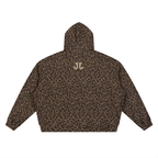 Unisex Leopard Print Waffle Full Zip Hoodie