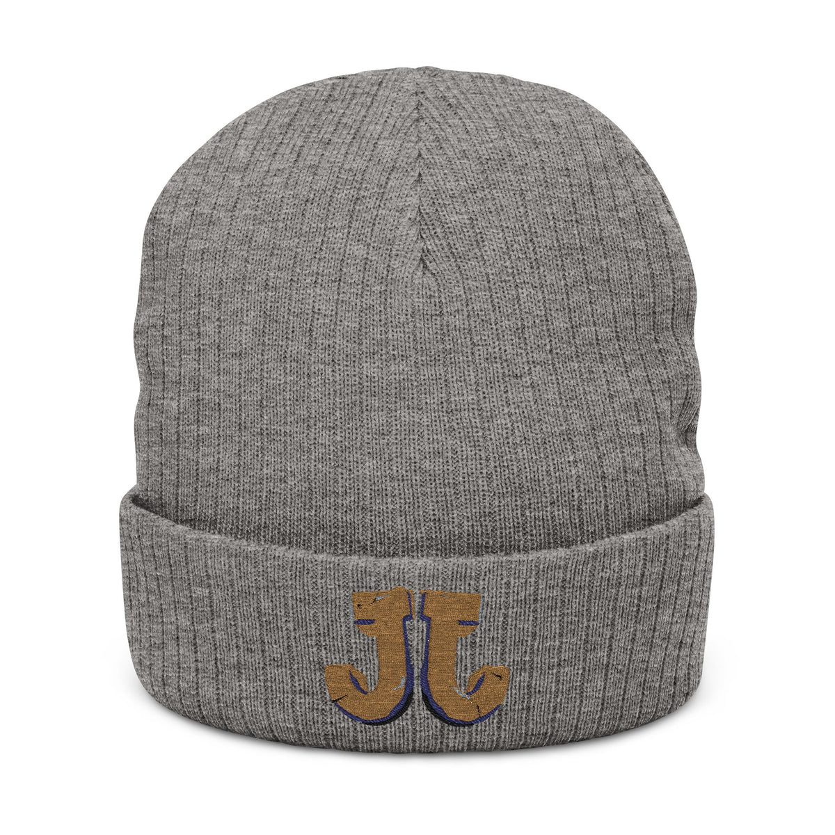 JJ Embroidered Ribbed Knit Beanie