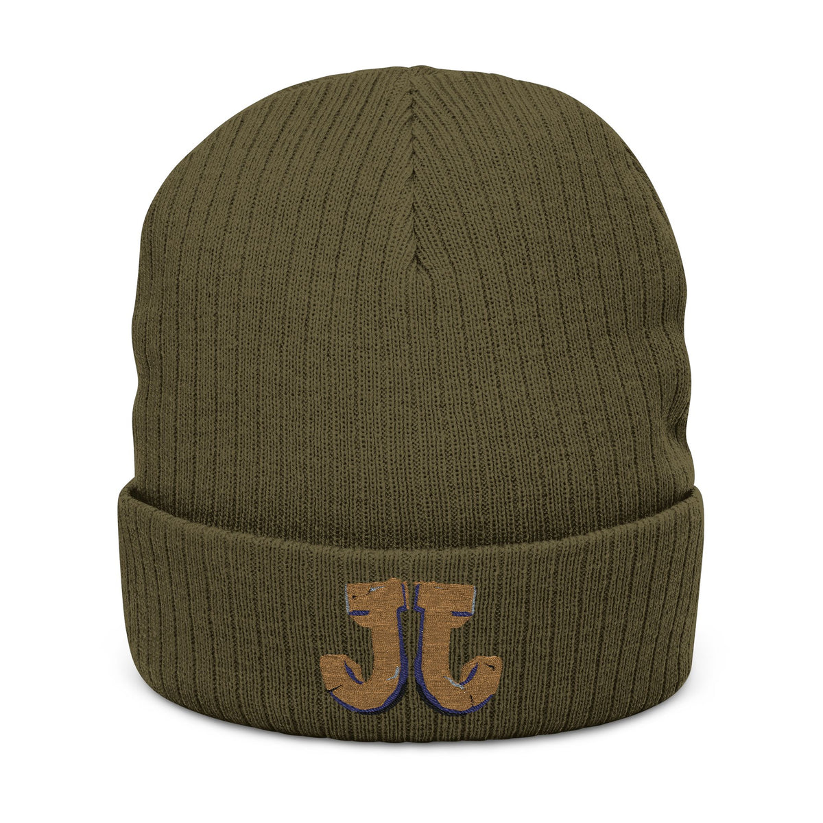 JJ Embroidered Ribbed Knit Beanie