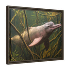 Pink River Dolphin Underwater Scene Framed Matte Canvas