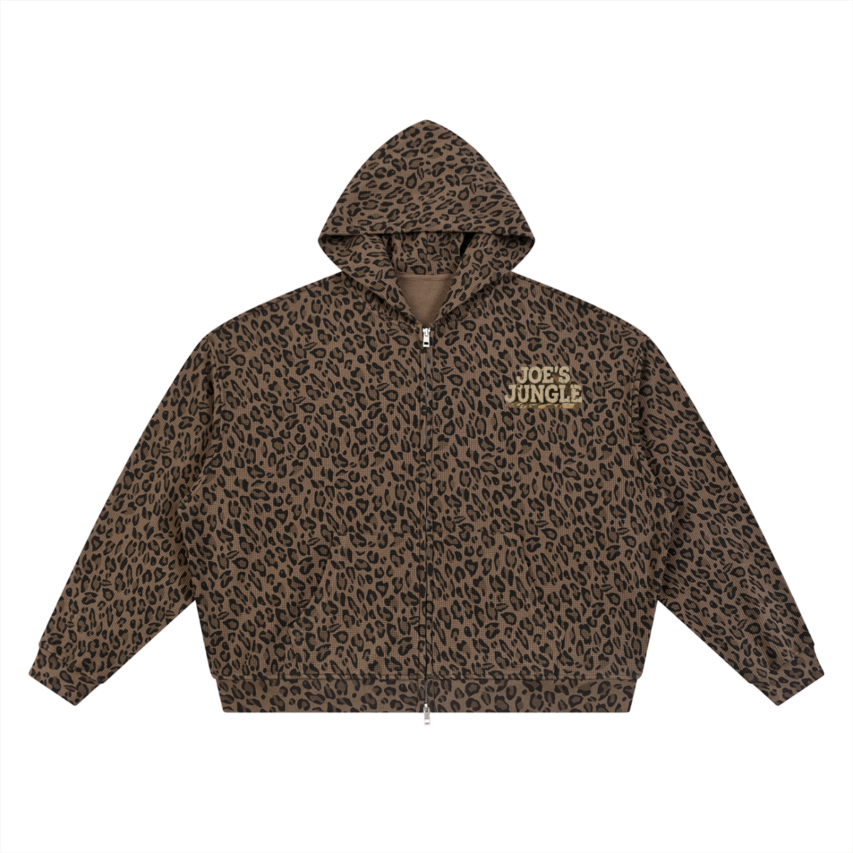 Unisex Leopard Print Waffle Full Zip Hoodie