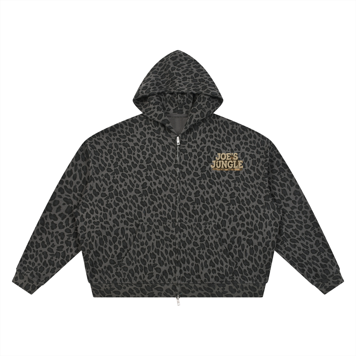 Unisex Leopard Print Waffle Full Zip Hoodie